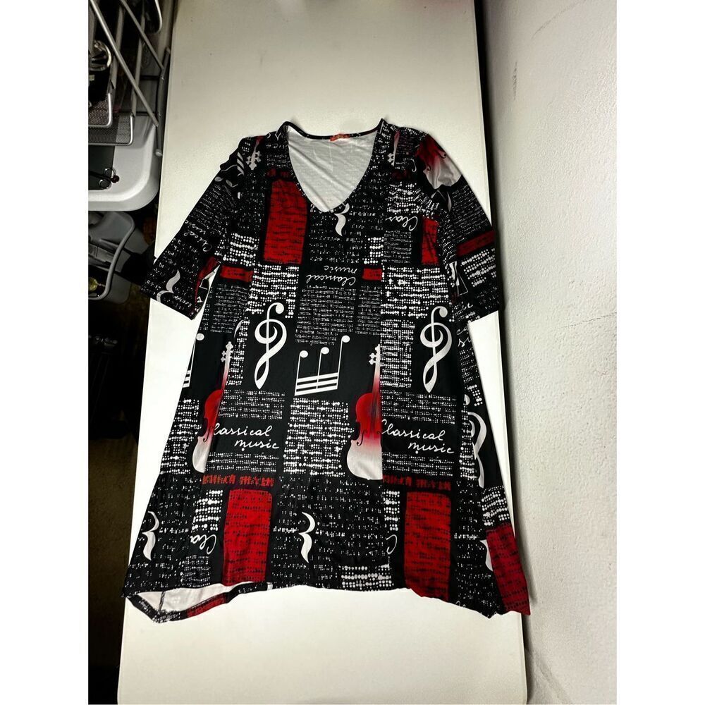 Lili by Firmiana Music Lovers Tunic Dress Sz 1X A-Line 3/4 Sleeve Black White - Picture 4 of 13
